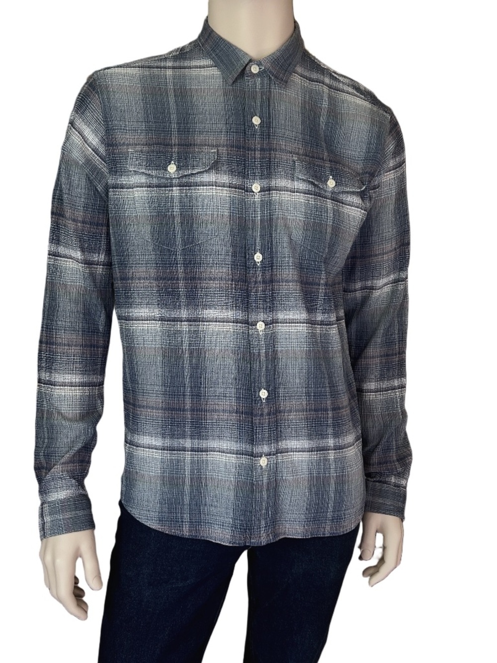 Patagonia A/C Steersman Shirt Long Sleeve Blue Grey Rose Ombre Check Plaid NWOT